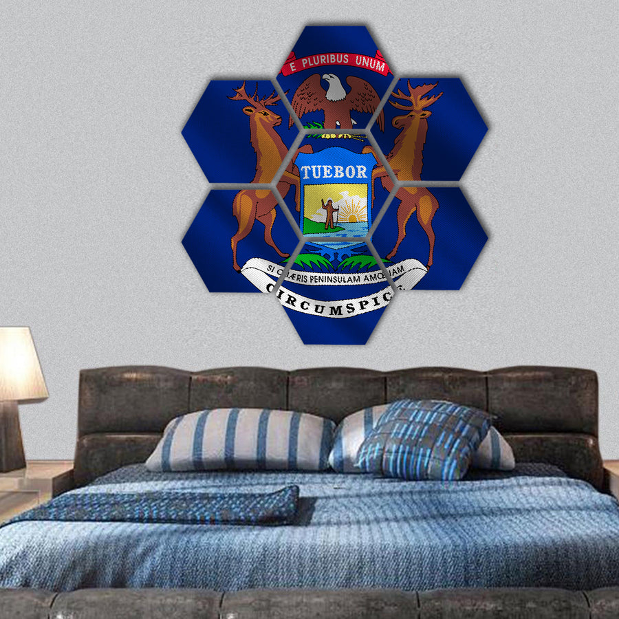 Flag of Michigan is a state in United States hexagonal canvas wall art