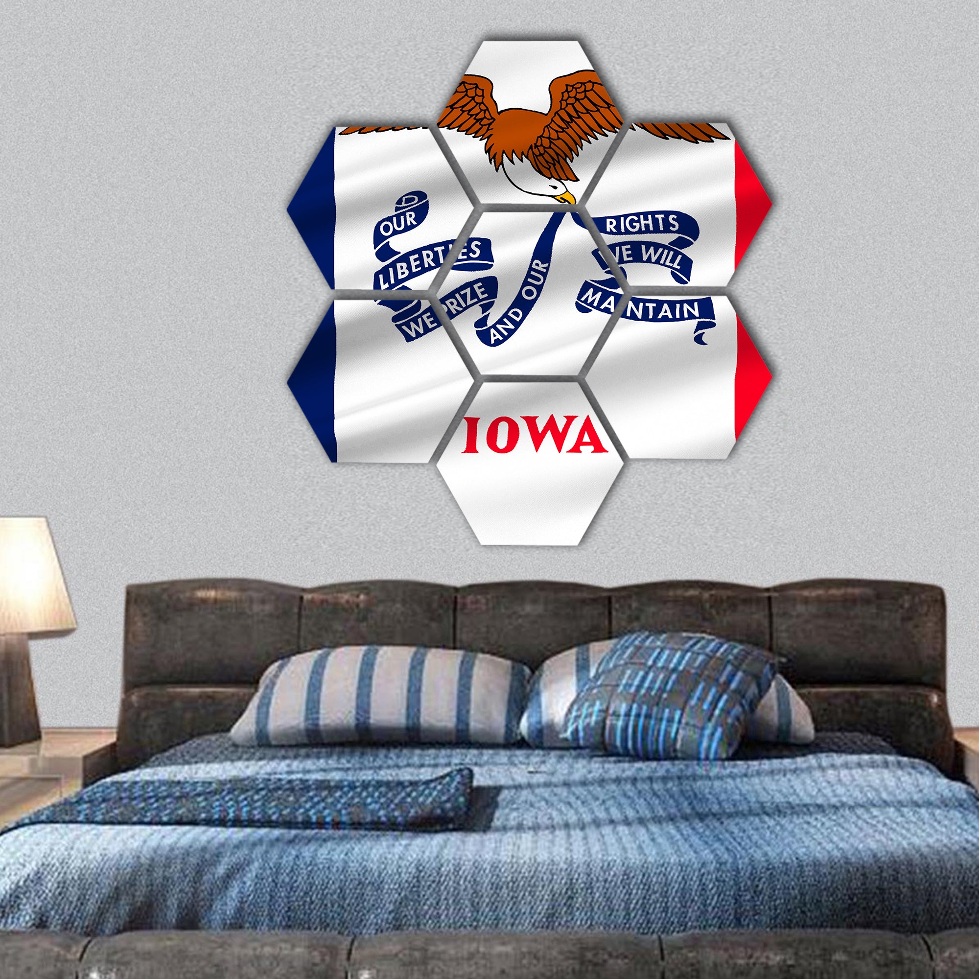 Flag of Iowa state of United States hexagonal canvas wall art