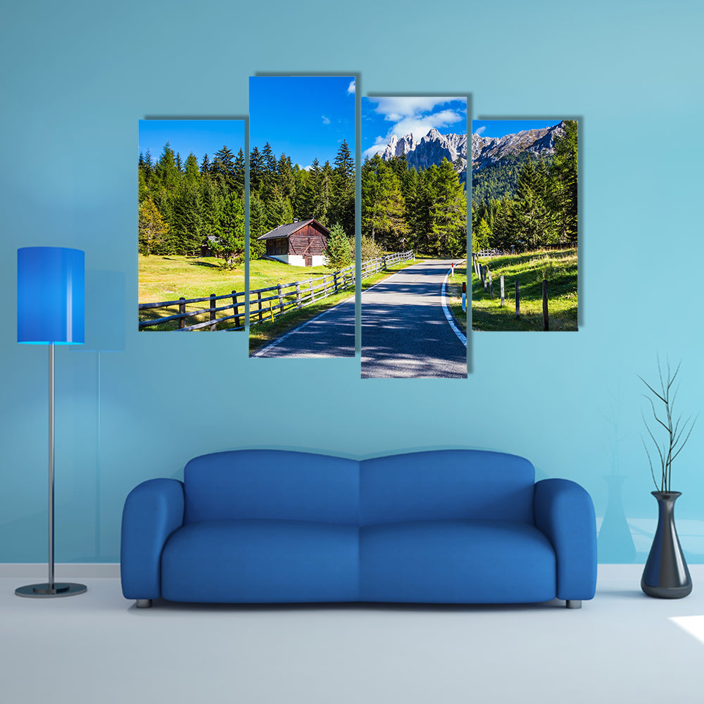 Asphalt road descends into the Val de Funes multi panel canvas wall art