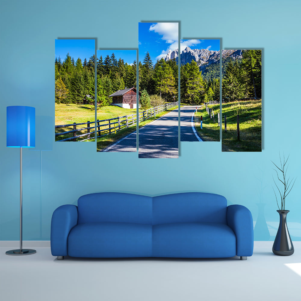 Asphalt road descends into the Val de Funes multi panel canvas wall art
