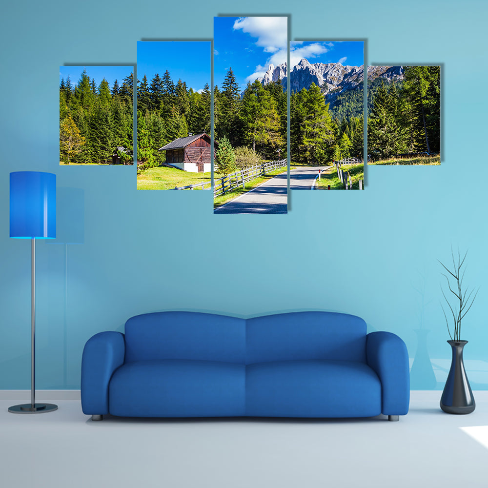 Asphalt road descends into the Val de Funes multi panel canvas wall art