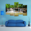 View of Waterfall in the forest multi panel canvas wall art