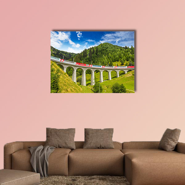 Train on famous landwasser Viaduct Bridge multi panel canvas wall art
