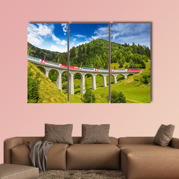 Train on famous landwasser Viaduct Bridge multi panel canvas wall art