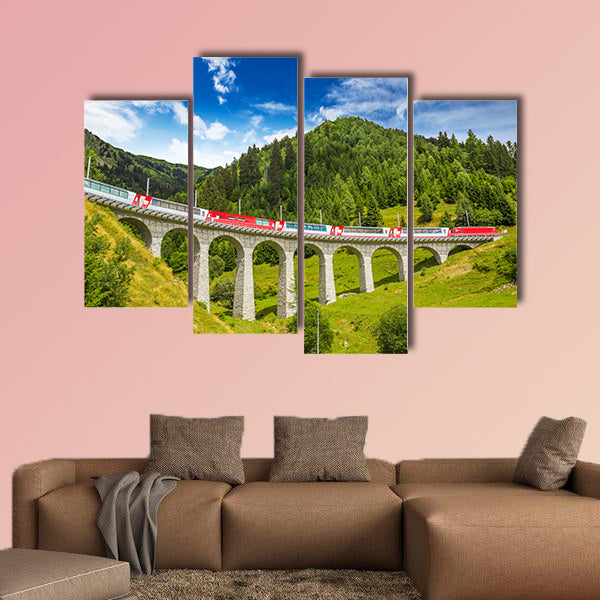 Train on famous landwasser Viaduct Bridge multi panel canvas wall art