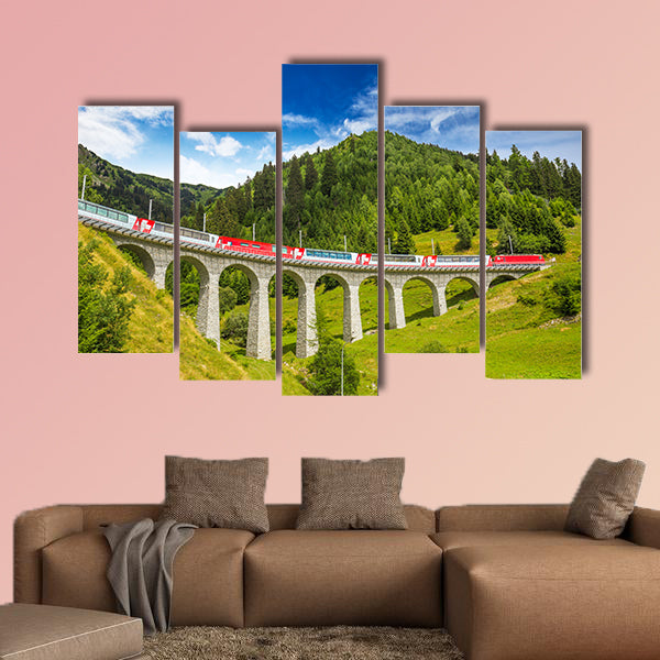 Train on famous landwasser Viaduct Bridge multi panel canvas wall art