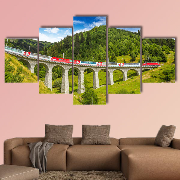 Train on famous landwasser Viaduct Bridge multi panel canvas wall art