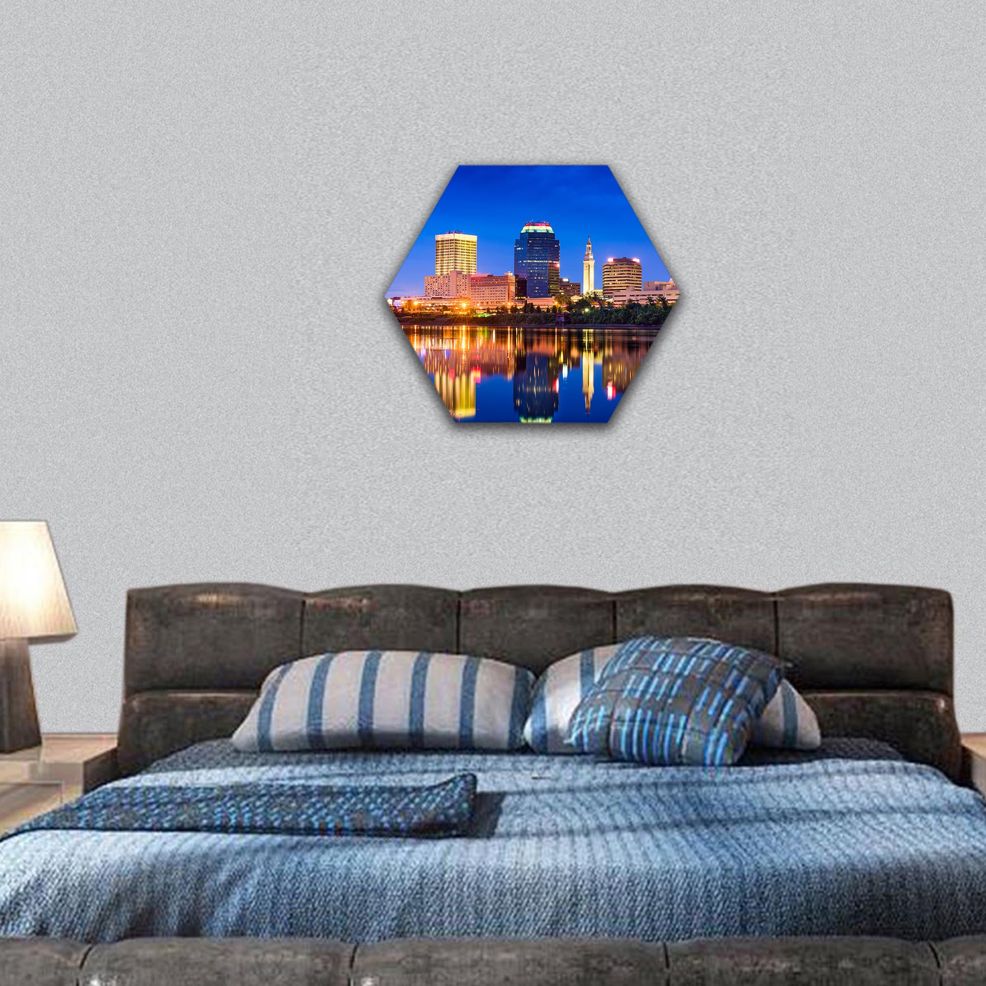 Springfield, Massachusetts, USA Skyline hexagonal canvas wall art