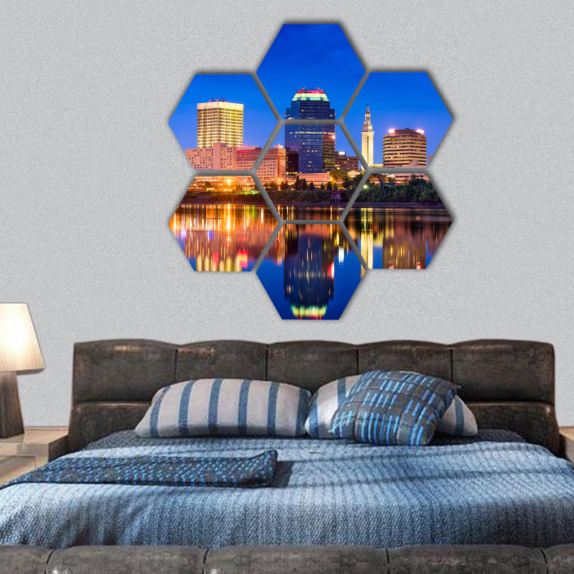 Springfield, Massachusetts, USA Skyline hexagonal canvas wall art