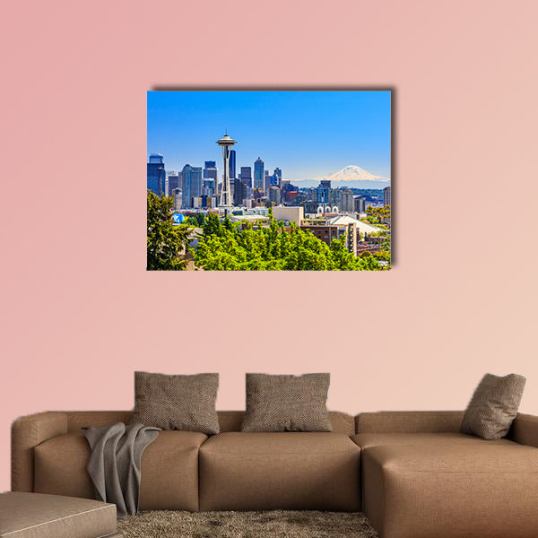 Seattle downtown skyline and Mt. Rainier, Washington Multi panel canvas wall art