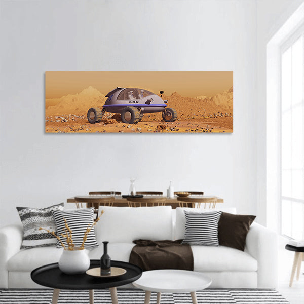 Human vehicle on Mars panoramic canvas wall art