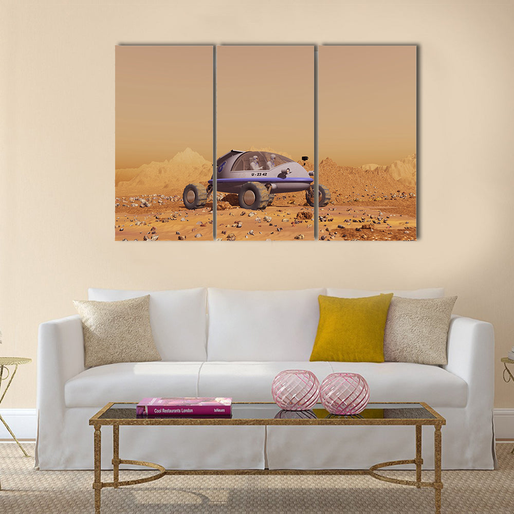 Human vehicle on Mars multi Panel Canvas Wall Art
