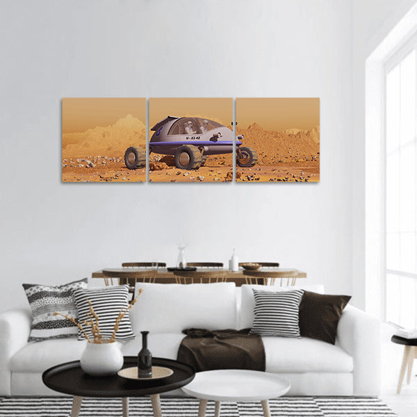 Human vehicle on Mars panoramic canvas wall art