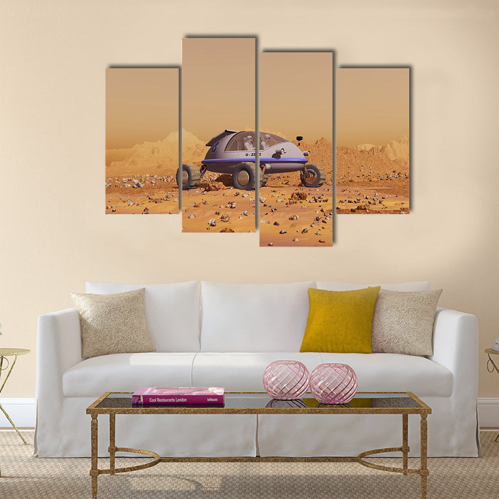 Human vehicle on Mars multi Panel Canvas Wall Art