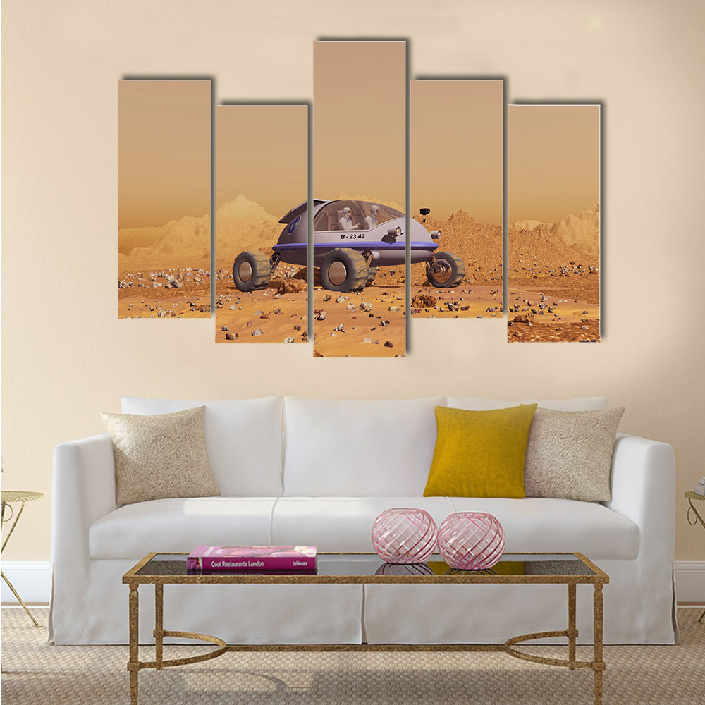 Human vehicle on Mars multi Panel Canvas Wall Art