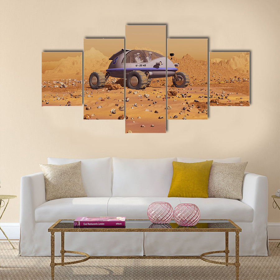 Human vehicle on Mars multi Panel Canvas Wall Art