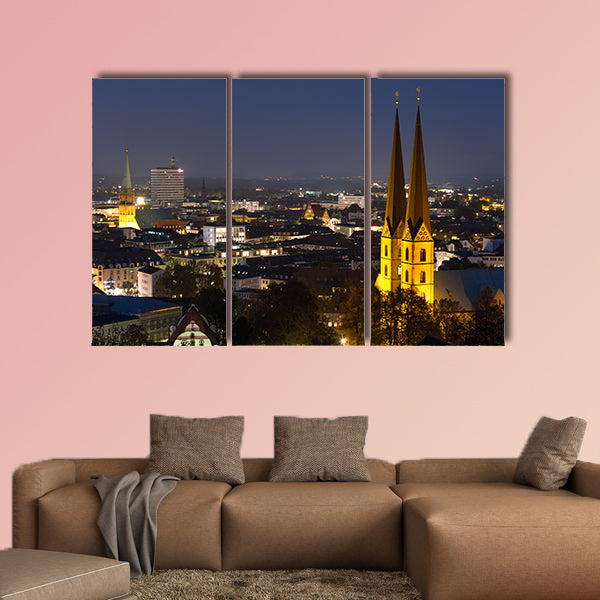 Bielefeld Germany cityscape in the evening multi panel canvas wall art