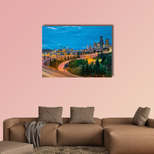 View of downtown Seattle skyline in Seattle Washington, canvas wall art