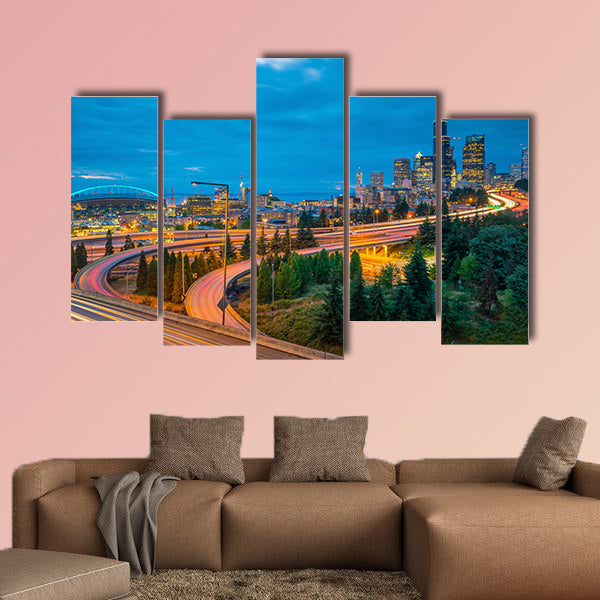 View of downtown Seattle skyline in Seattle Washington, canvas wall art