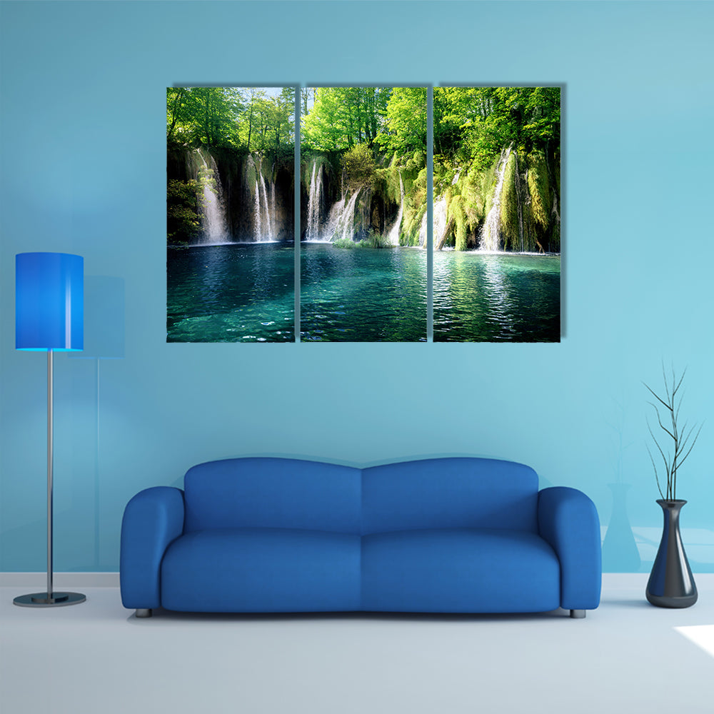 Waterfall In Forest Plitvice Croatia Multi Panel Canvas Wall Art