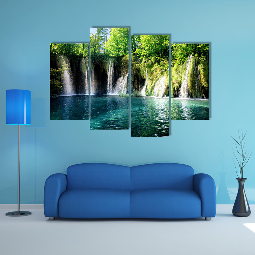 Waterfall In Forest Plitvice Croatia Multi Panel Canvas Wall Art