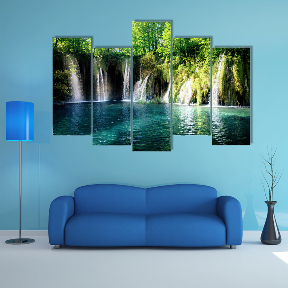 Waterfall In Forest Plitvice Croatia Multi Panel Canvas Wall Art