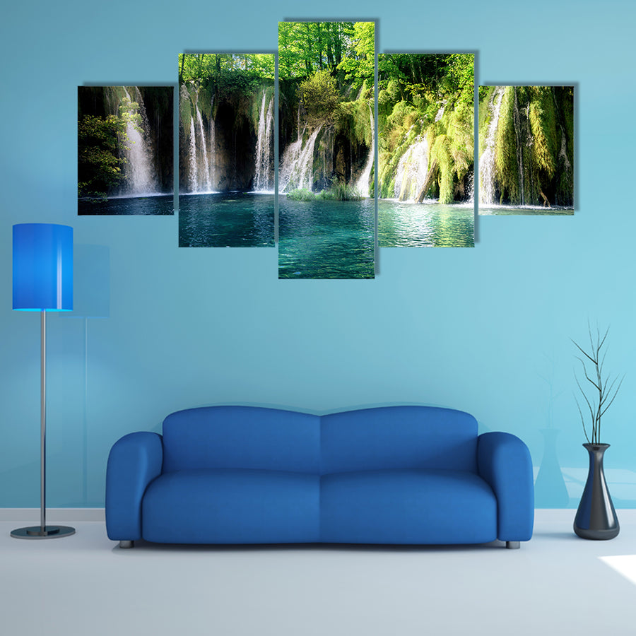 Waterfall In Forest Plitvice Croatia Multi Panel Canvas Wall Art