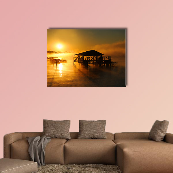 Early morning mist rises from Lake Chicot in Lake Village, Arkansas multi panel canvas wall art