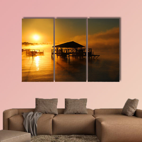 Early morning mist rises from Lake Chicot in Lake Village, Arkansas multi panel canvas wall art