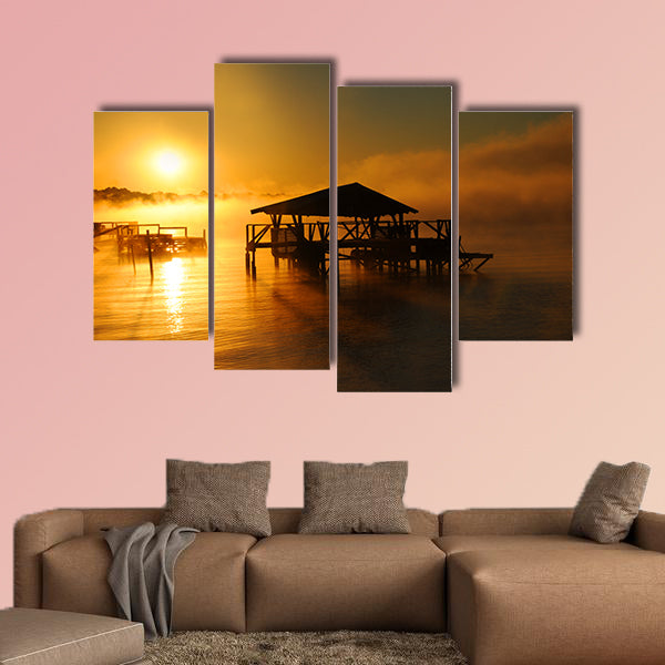Early morning mist rises from Lake Chicot in Lake Village, Arkansas multi panel canvas wall art
