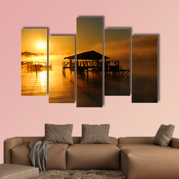 Early morning mist rises from Lake Chicot in Lake Village, Arkansas multi panel canvas wall art