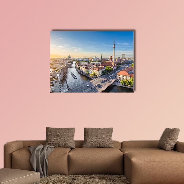 Aerial view of Berlin skyline with famous TV tower and Spree River wall art