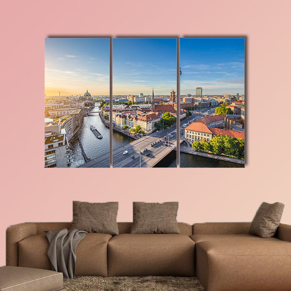 Aerial view of Berlin skyline with famous TV tower and Spree River wall art