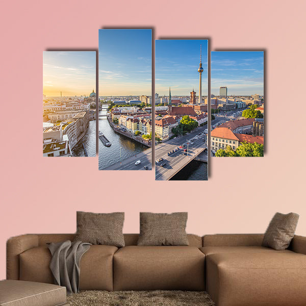 Aerial view of Berlin skyline with famous TV tower and Spree River wall art
