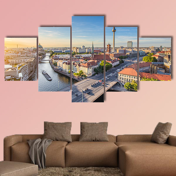 Aerial view of Berlin skyline with famous TV tower and Spree River wall art