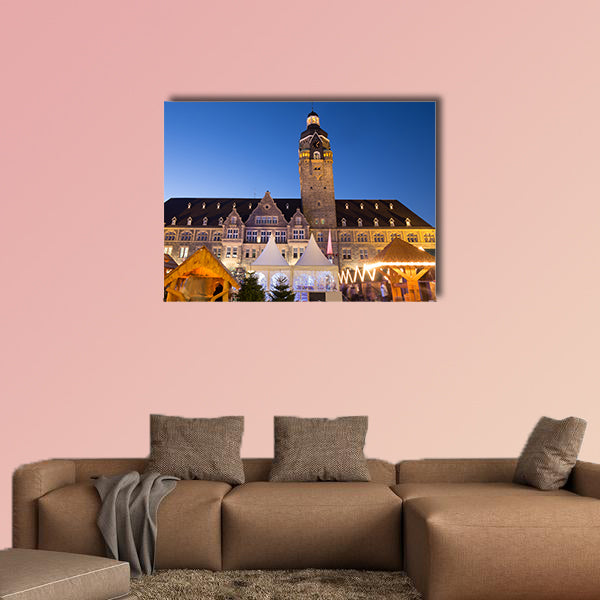 Town hall Remscheid Germany and a Christmas market wall art