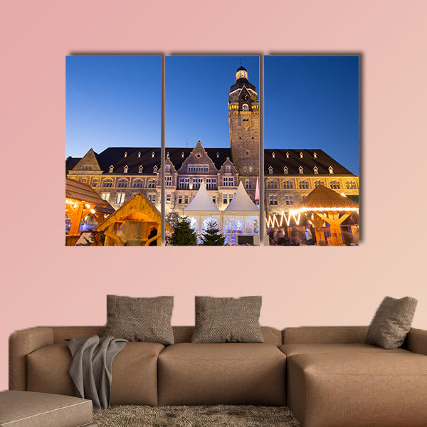 Town hall Remscheid Germany and a Christmas market wall art