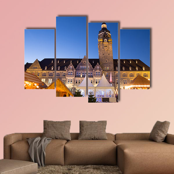 Town hall Remscheid Germany and a Christmas market wall art