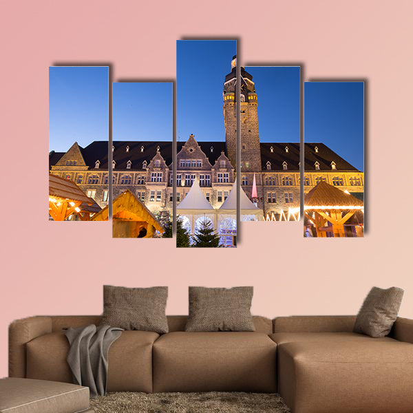 Town hall Remscheid Germany and a Christmas market wall art