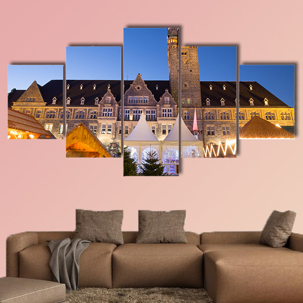Town hall Remscheid Germany and a Christmas market wall art