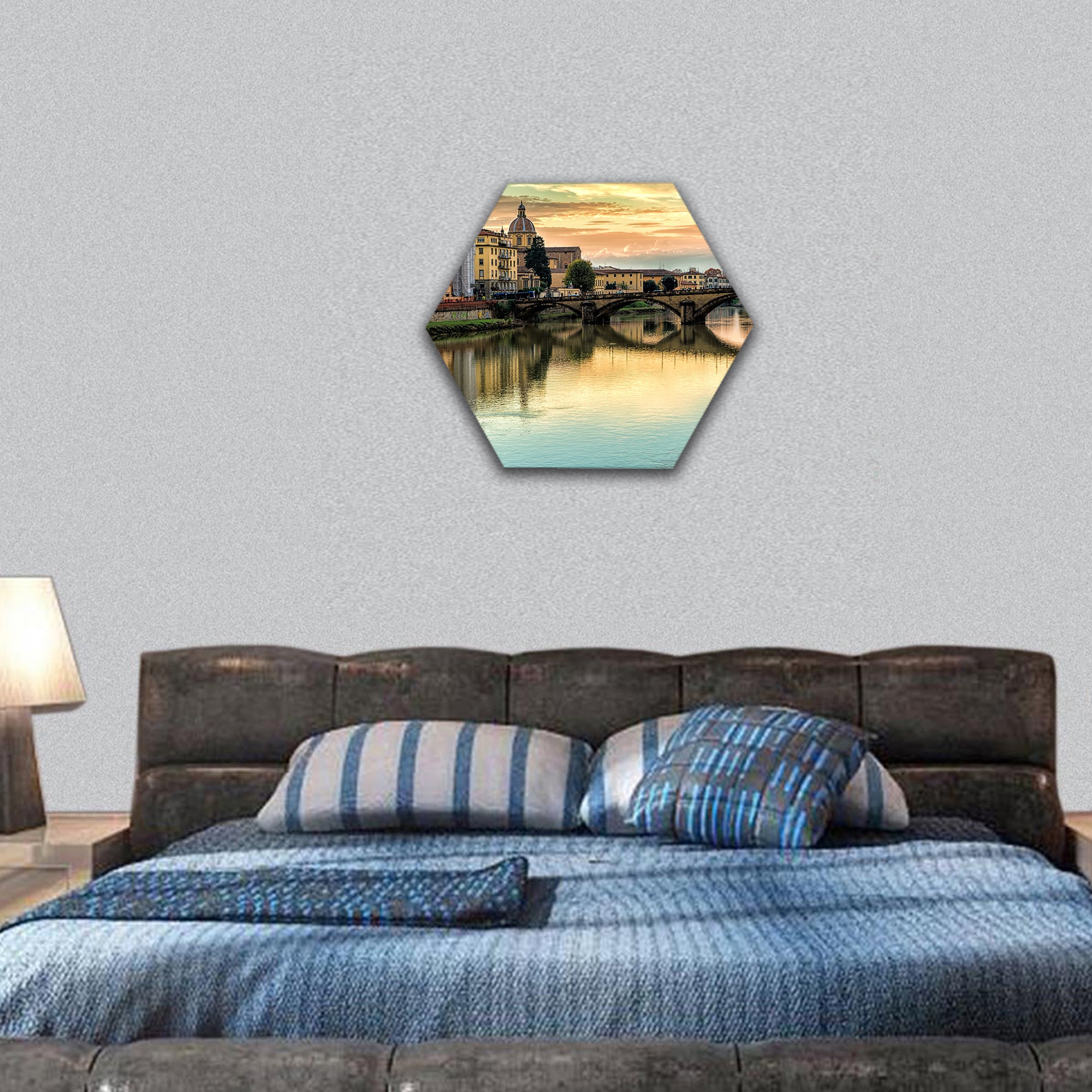 five-arched bridge spanning the River Arno hexagonal canvas wall art