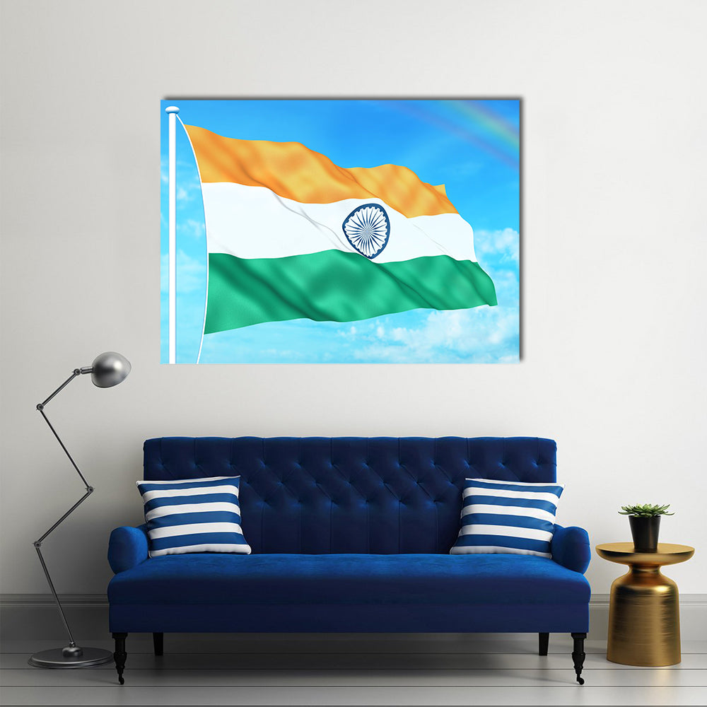 Indian flag on beautiful sky background Multi Panel Canvas Wall Art