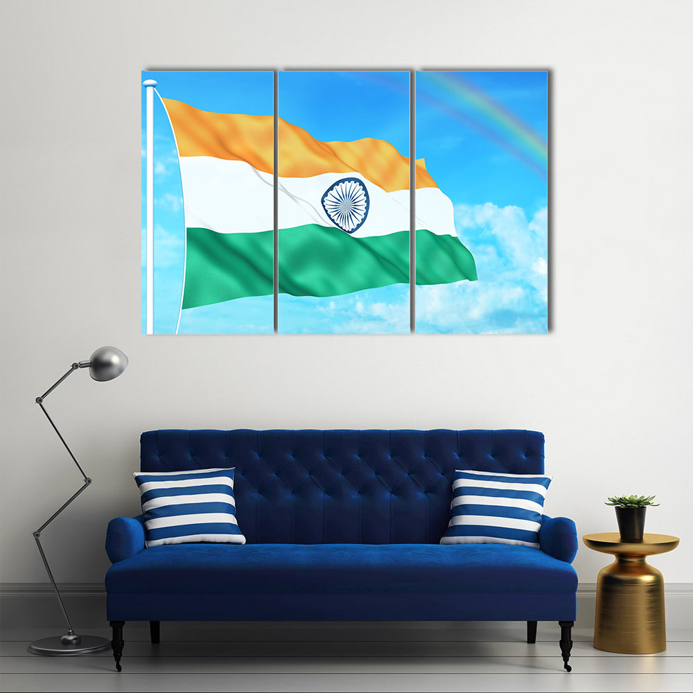 Indian flag on beautiful sky background Multi Panel Canvas Wall Art