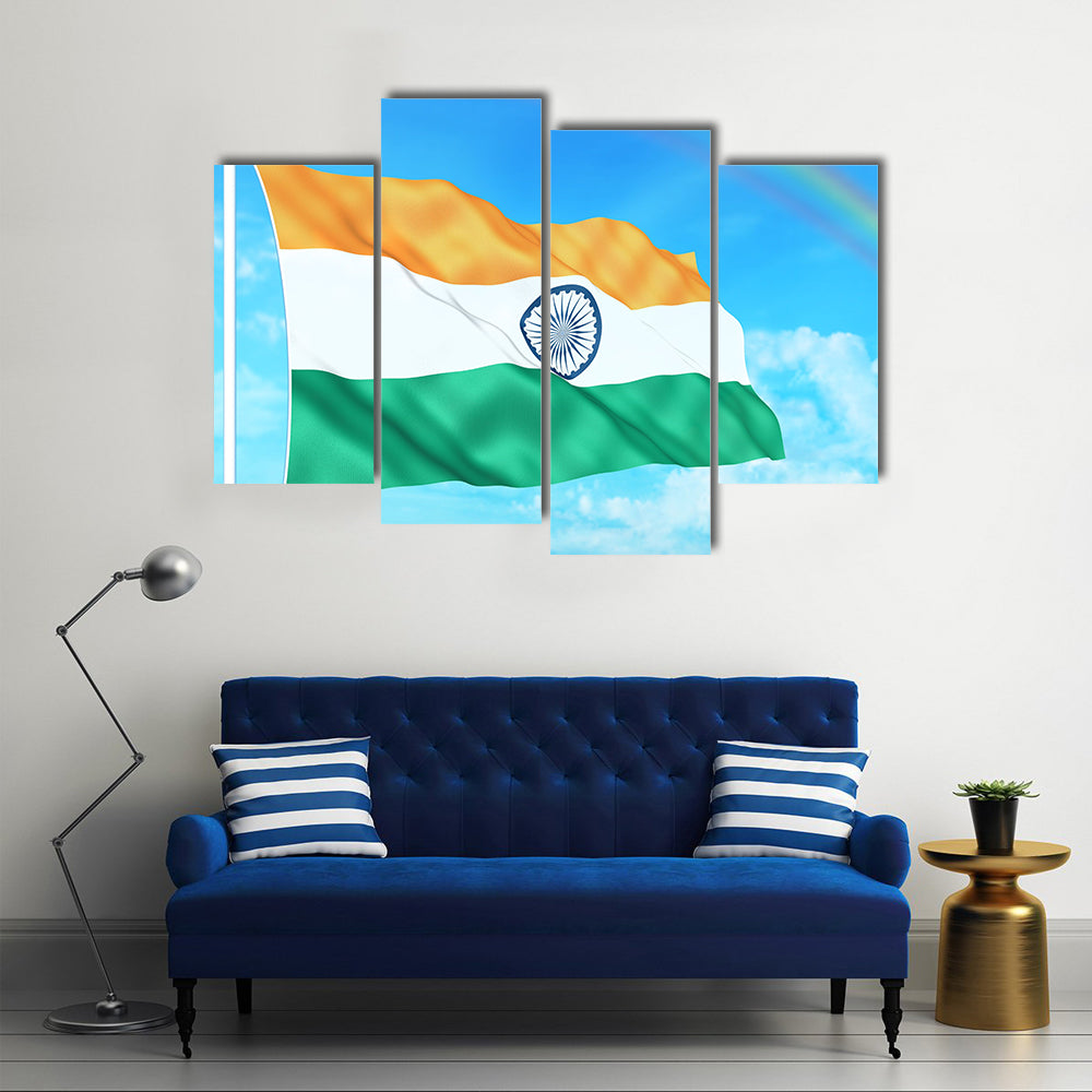 Indian flag on beautiful sky background Multi Panel Canvas Wall Art