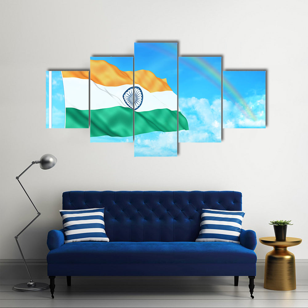 Indian flag on beautiful sky background Multi Panel Canvas Wall Art