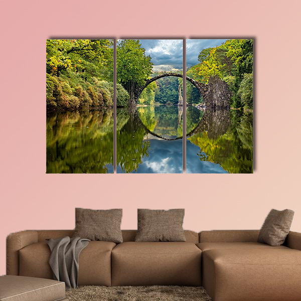 Autumn in the park Kromlau, Devil's Bridge multi panel canvas wall art