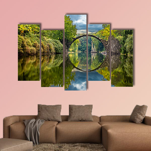 Autumn in the park Kromlau, Devil's Bridge multi panel canvas wall art