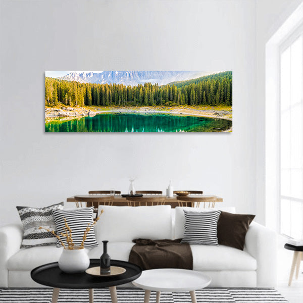 Landscape of Lake Carezza panoramic canvas wall art