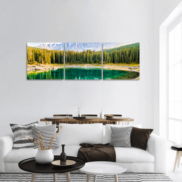 Landscape of Lake Carezza panoramic canvas wall art