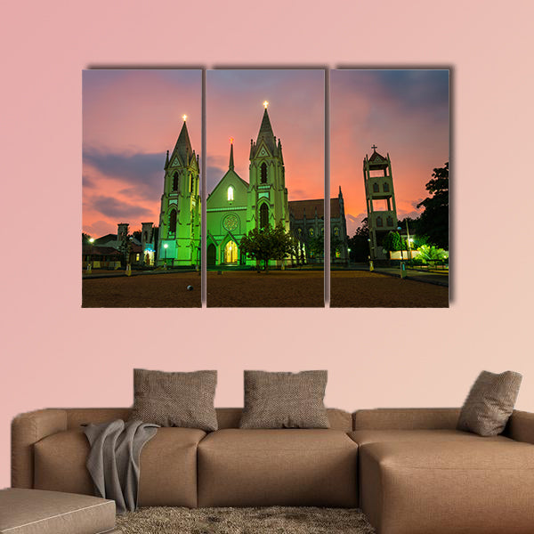 Illuminated St Sebastian Cathedral with sunset sky canvas wall art